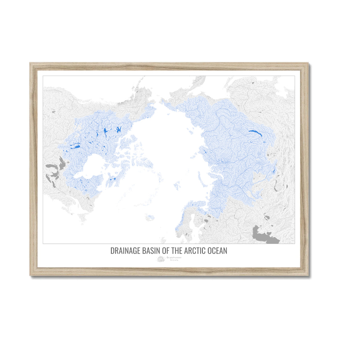 Océano Ártico - Mapa de cuencas de drenaje, blanco v1 - Lámina enmarcada