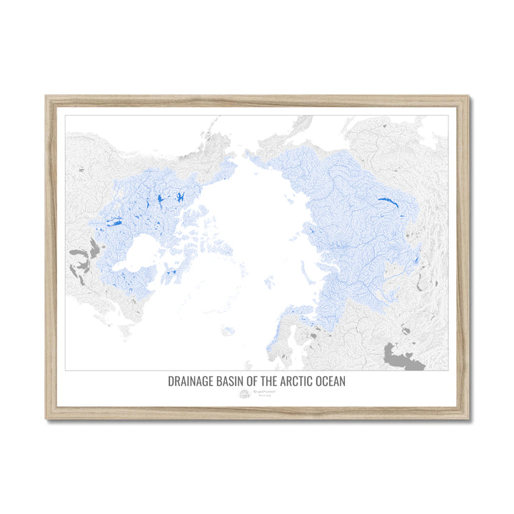 Océano Ártico - Mapa de cuencas de drenaje, blanco v1 - Lámina enmarcada