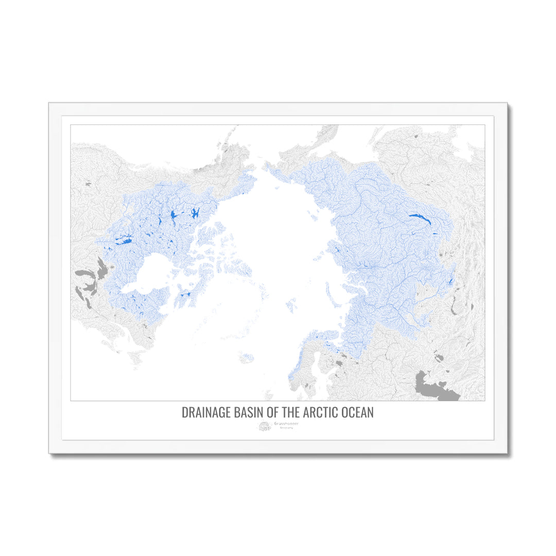 Arctic Ocean - Drainage basin map, white v1 - Framed Print