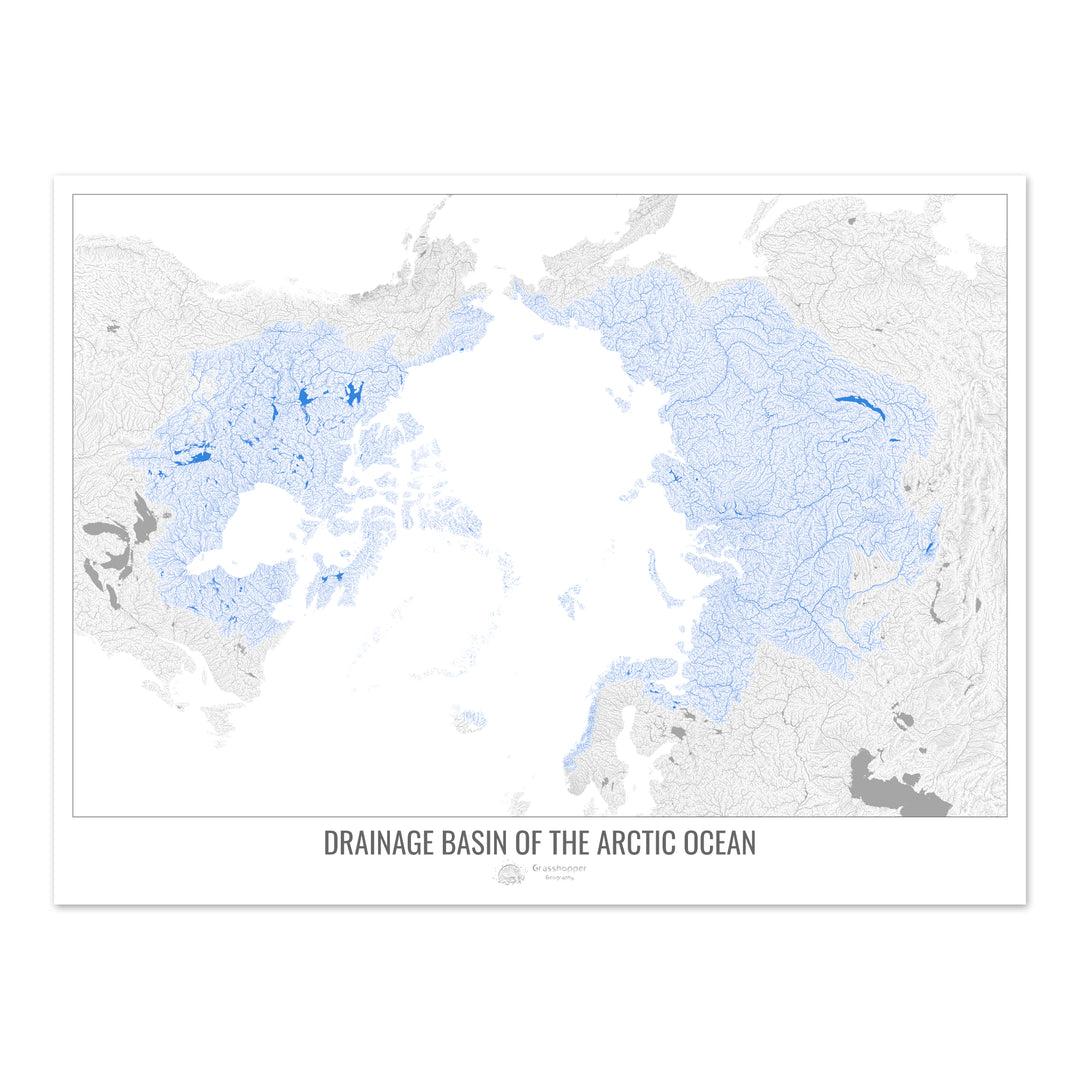 Océano Ártico - Mapa de la cuenca de drenaje, blanco v1 - Impresión de bellas artes