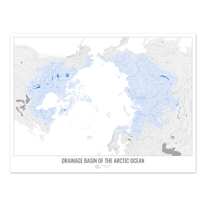 Océan Arctique - Carte des bassins hydrographiques, blanc v1 - Tirage photo artistique