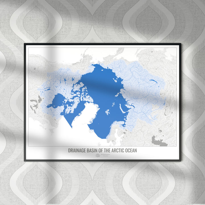 Oceano Ártico - Mapa de bacia de drenagem, branco v2 - Impressão de arte fotográfica
