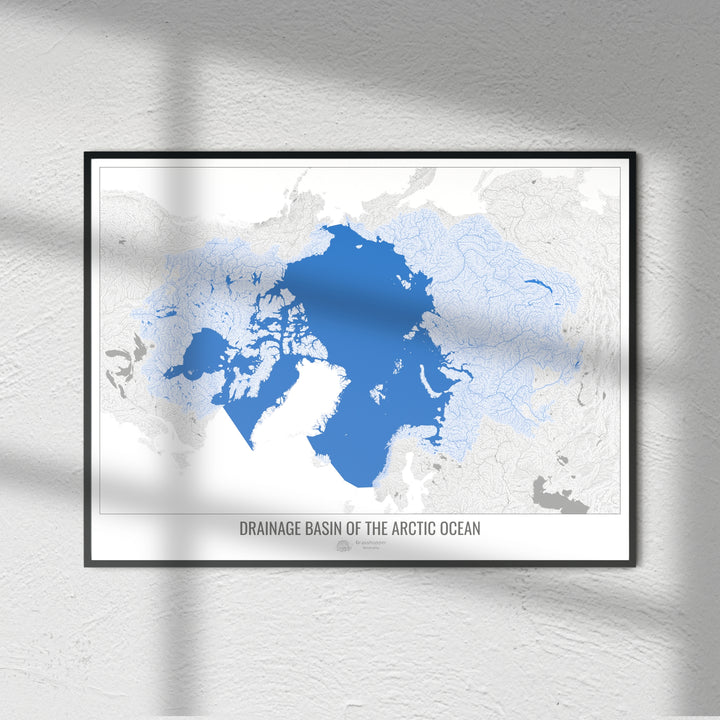 Oceano Ártico - Mapa de bacia de drenagem, branco v2 - Impressão de belas artes