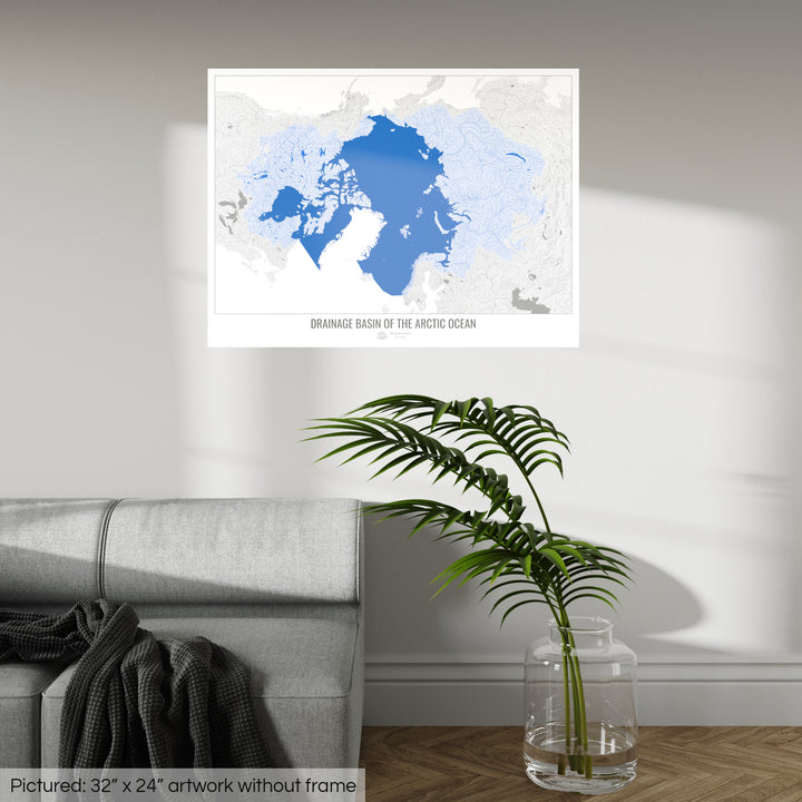Oceano Ártico - Mapa de bacia de drenagem, branco v2 - Impressão de arte fotográfica