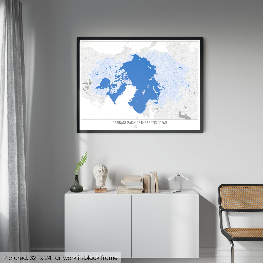 Arctic Ocean - Drainage basin map, white v2 - Framed Print