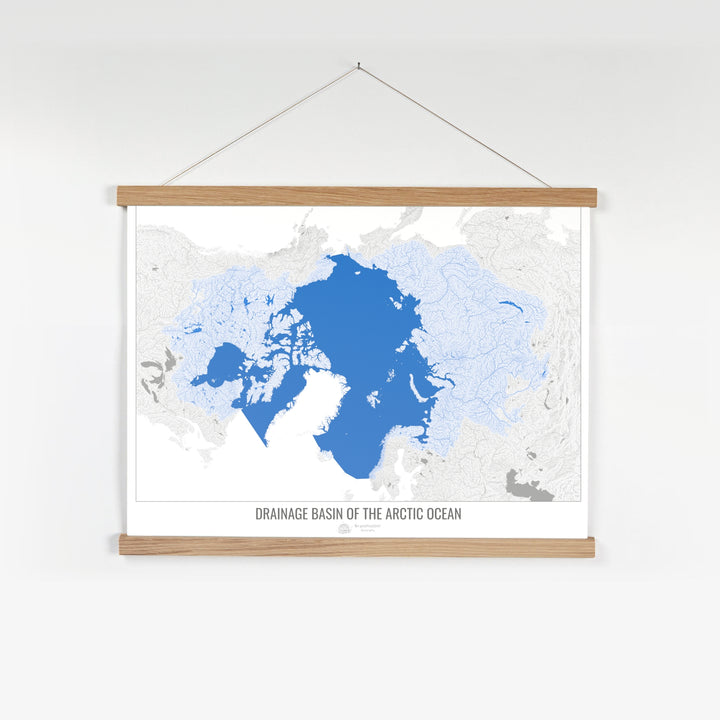 Océano Ártico - Mapa de la cuenca de drenaje, blanco v2 - Impresión artística con colgador