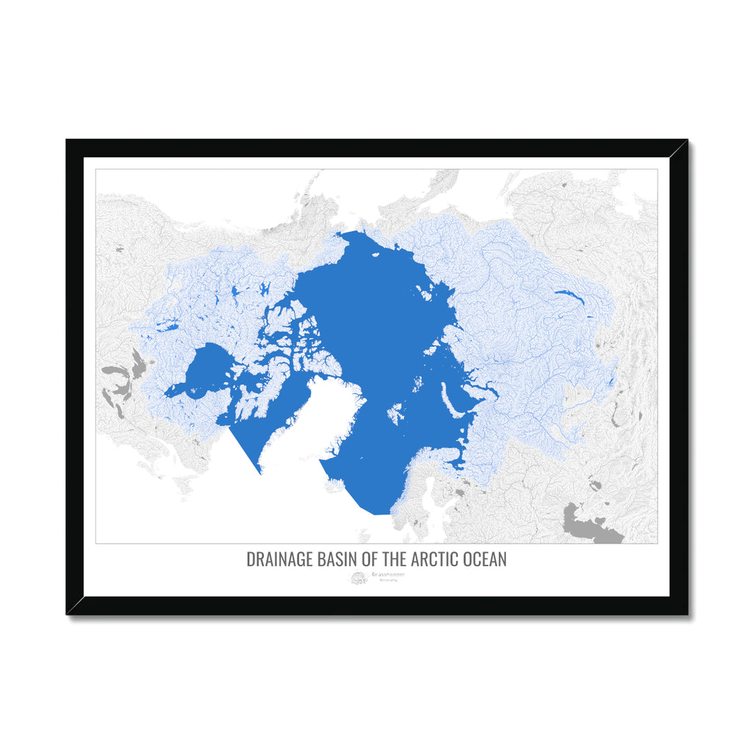 Océano Ártico - Mapa de cuencas de drenaje, blanco v2 - Lámina enmarcada