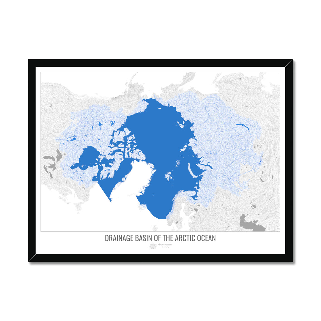 Océan Arctique - Carte des bassins versants, blanc v2 - Impression encadrée