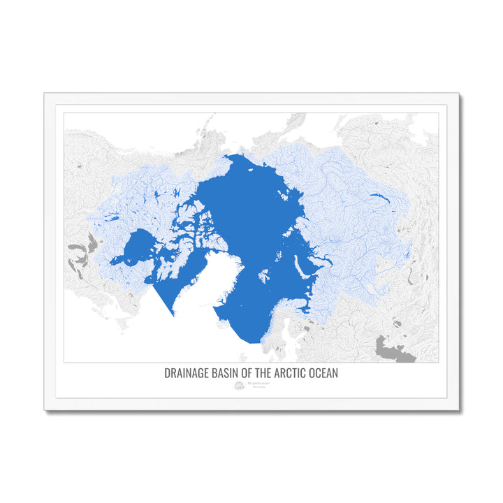 Océano Ártico - Mapa de cuencas de drenaje, blanco v2 - Lámina enmarcada