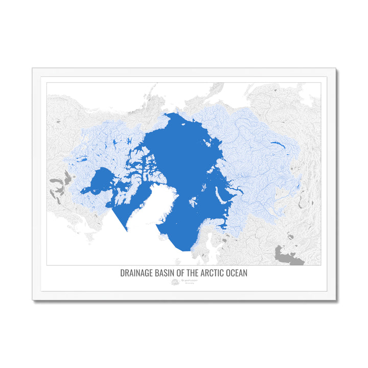 Océan Arctique - Carte des bassins versants, blanc v2 - Impression encadrée