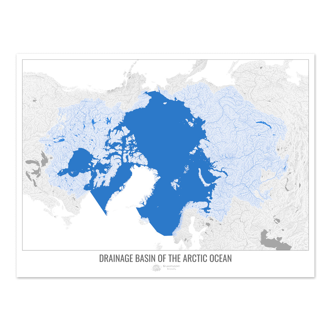 Oceano Ártico - Mapa de bacia de drenagem, branco v2 - Impressão de arte fotográfica