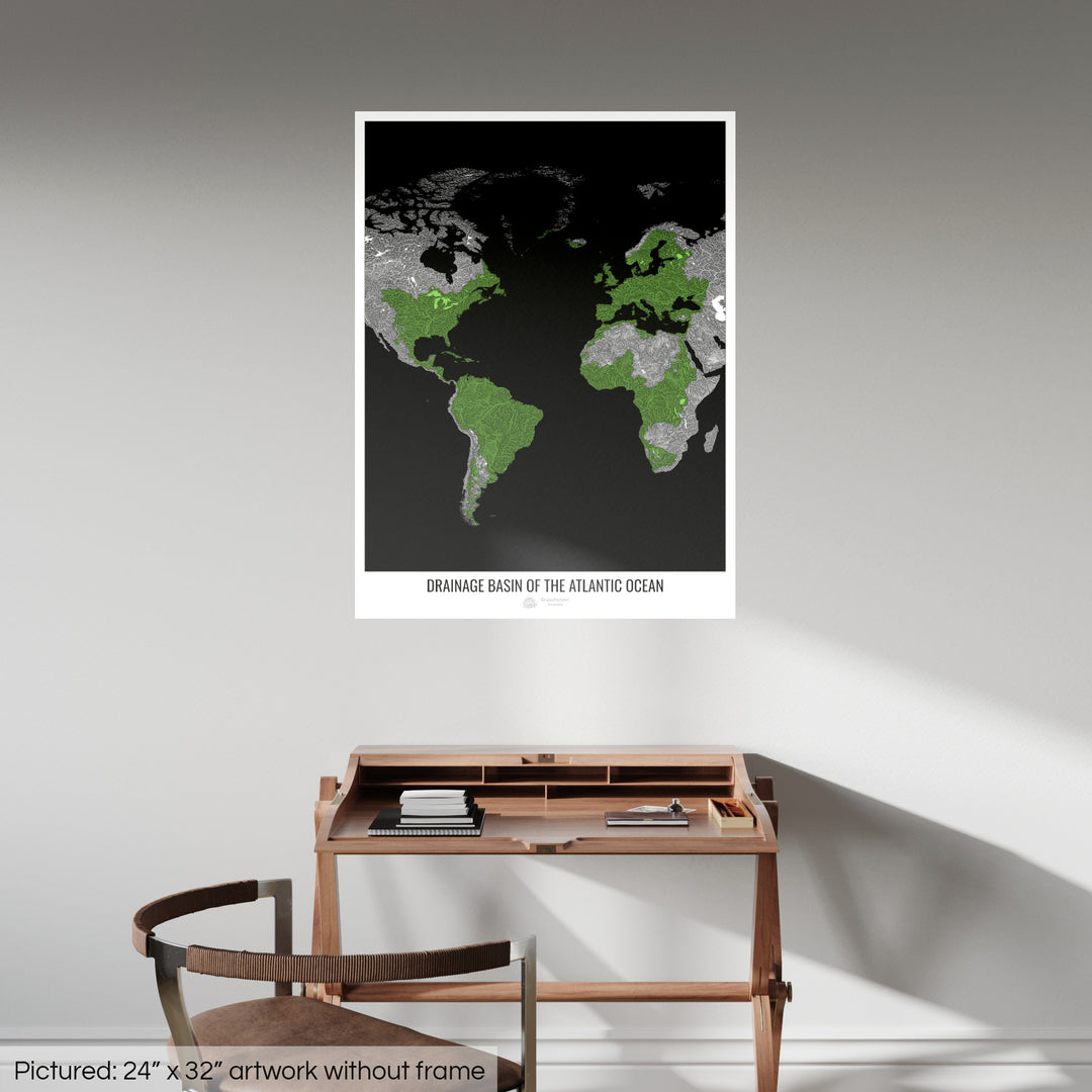 Atlantic Ocean - Drainage basin map, black v1 - Fine Art Print