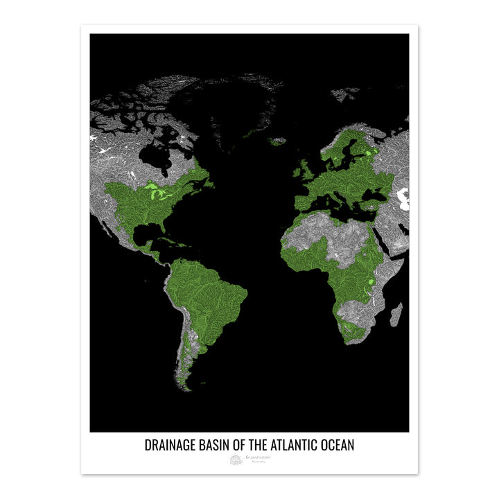 Atlantic Ocean - Drainage basin map, black v1 - Photo Art Print