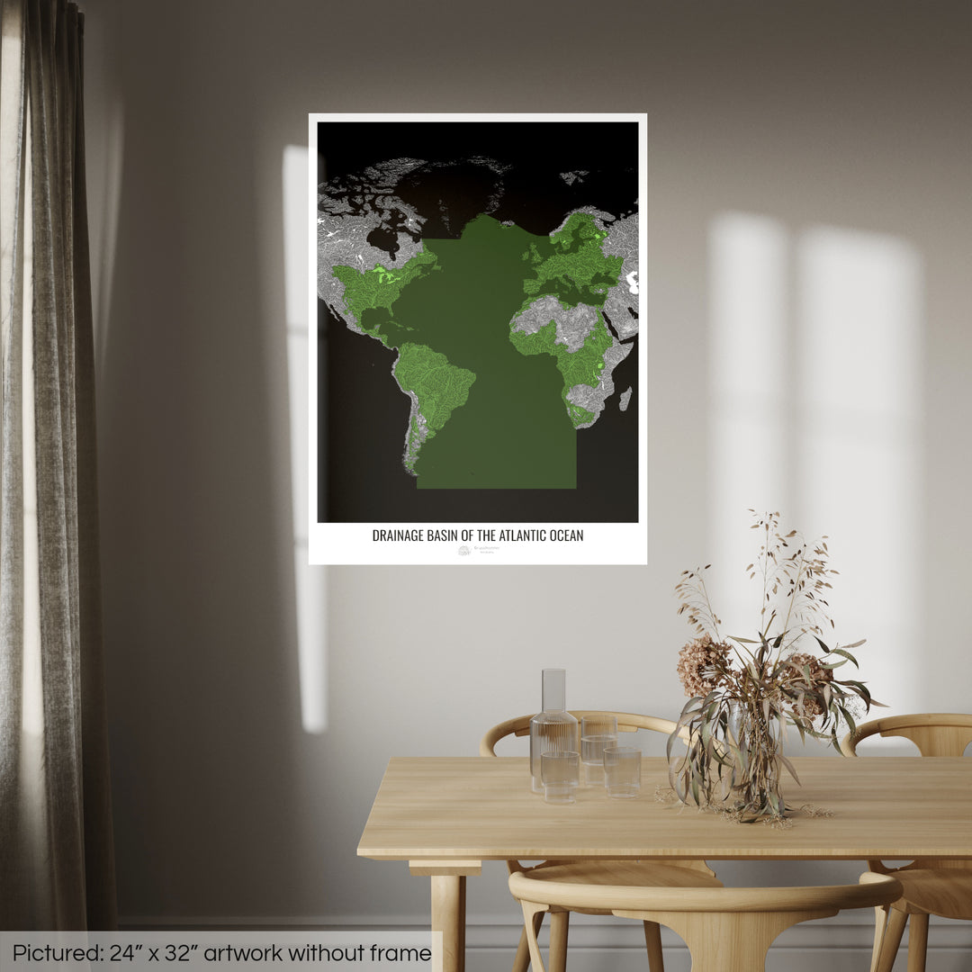 Atlantic Ocean - Drainage basin map, black v2 - Photo Art Print