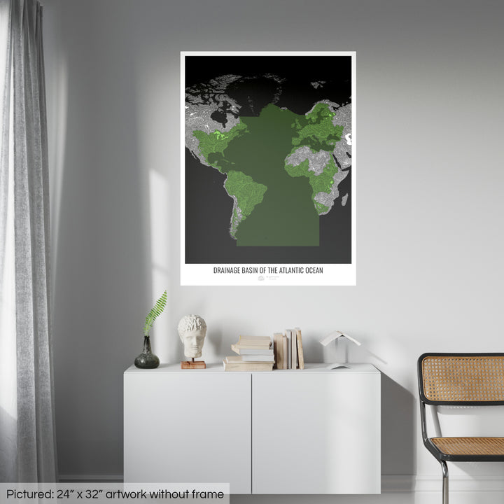 Océan Atlantique - Carte des bassins versants, noir v2 - Fine Art Print