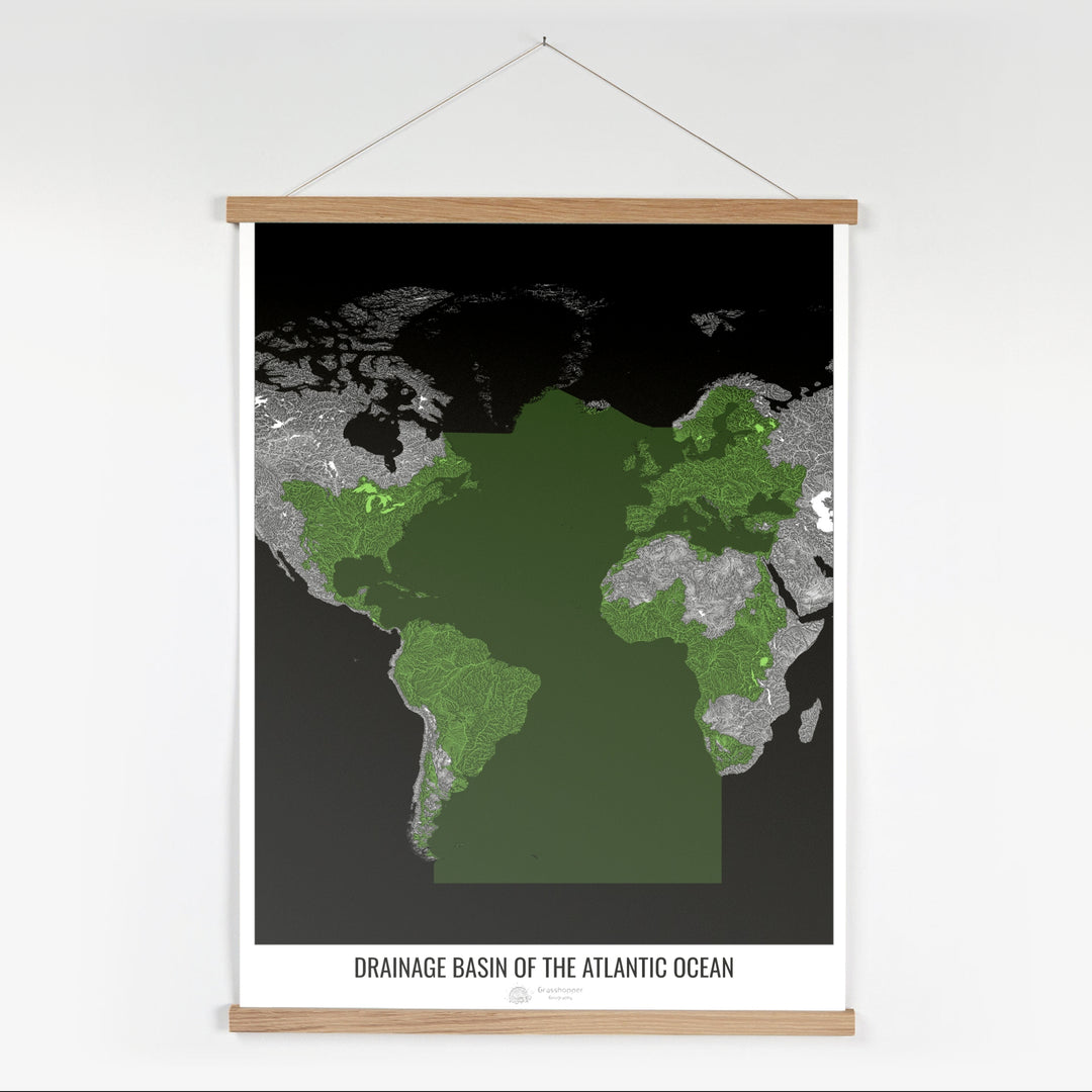 Atlantic Ocean - Drainage basin map, black v2 - Fine Art Print with Hanger