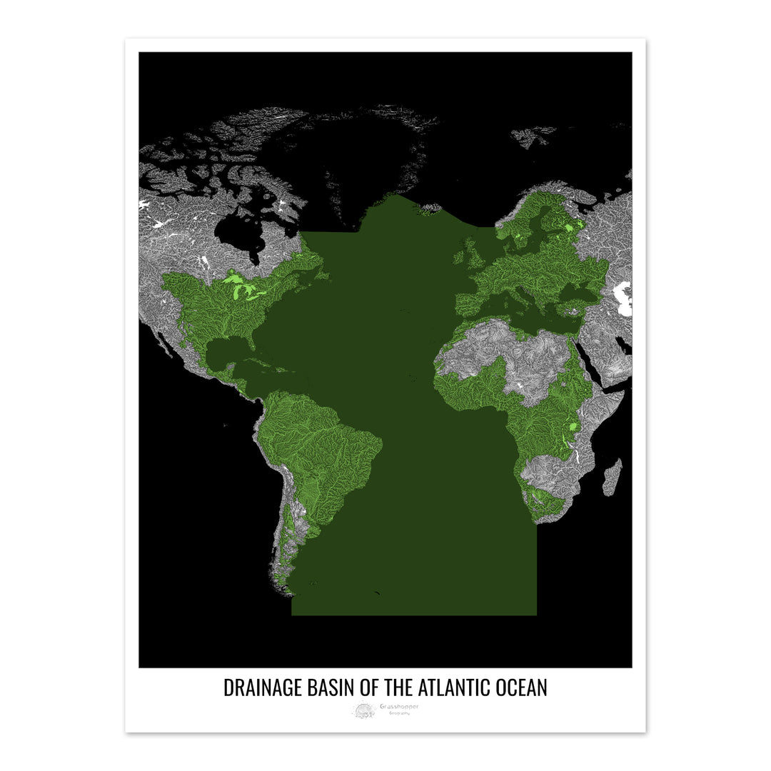 Atlantic Ocean - Drainage basin map, black v2 - Photo Art Print