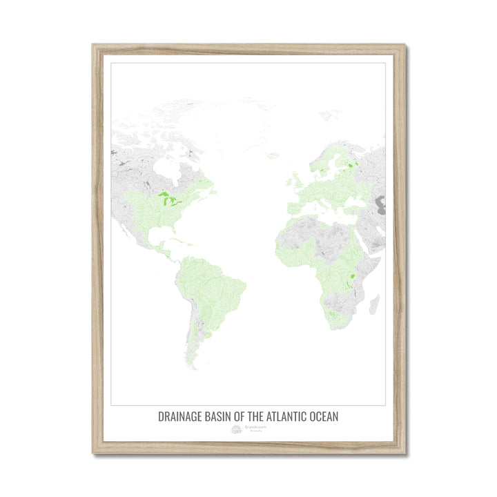 Atlantic Ocean - Drainage basin map, white v1 - Framed Print
