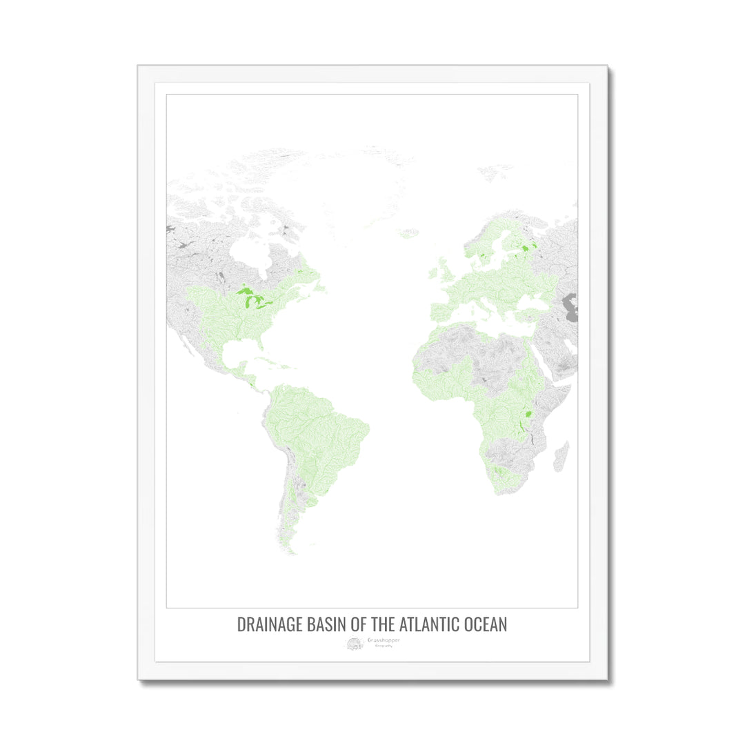 Atlantic Ocean - Drainage basin map, white v1 - Framed Print