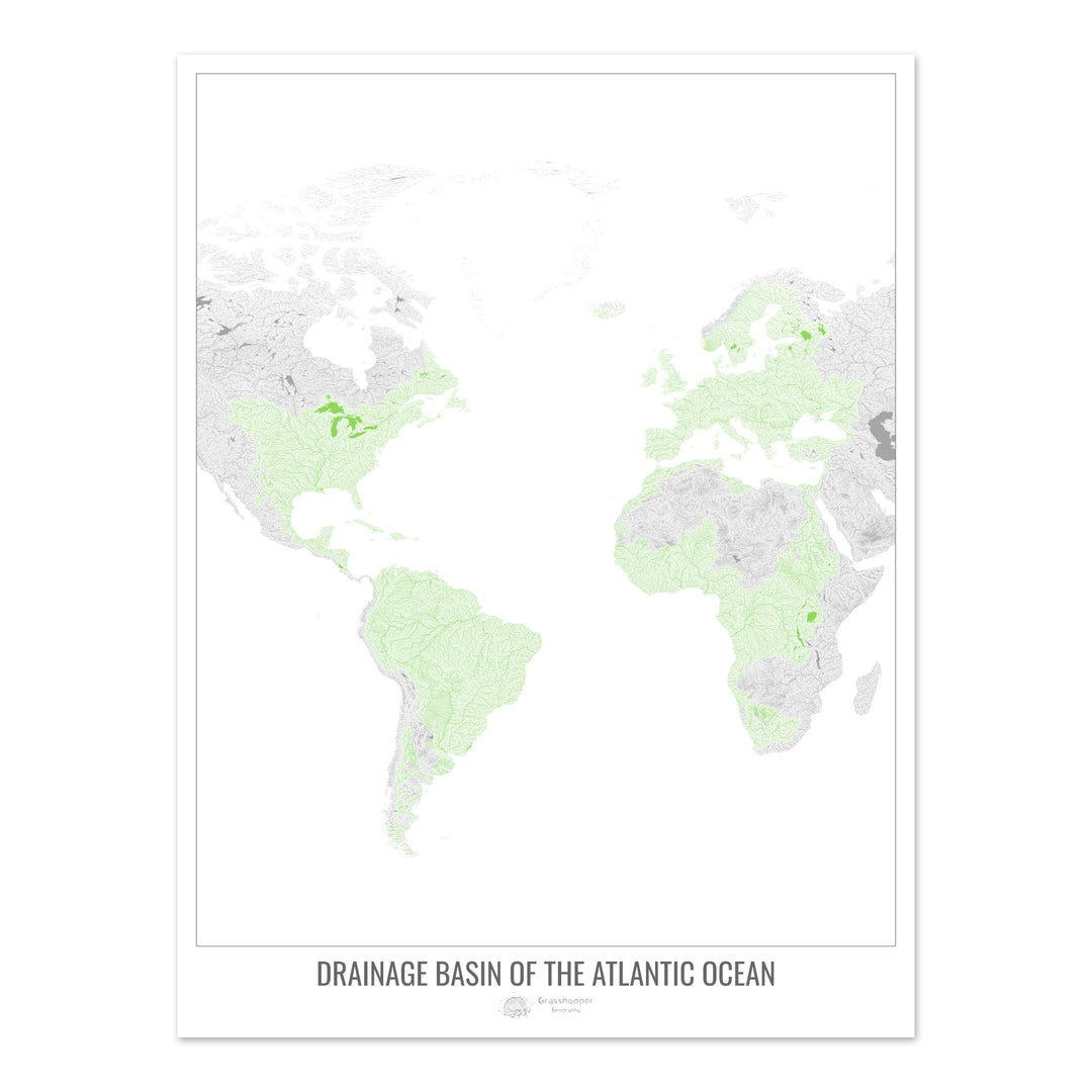 Atlantic Ocean - Drainage basin map, white v1 - Fine Art Print