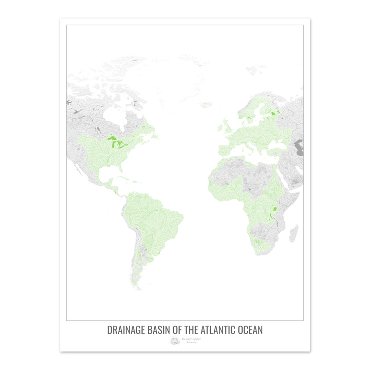 Océano Atlántico - Mapa de la cuenca de drenaje, blanco v1 - Impresión de bellas artes