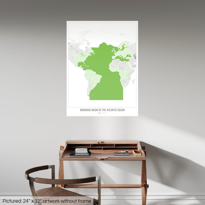 Oceano Atlântico - Mapa de bacias hidrográficas, branco v2 - Impressão de arte fotográfica
