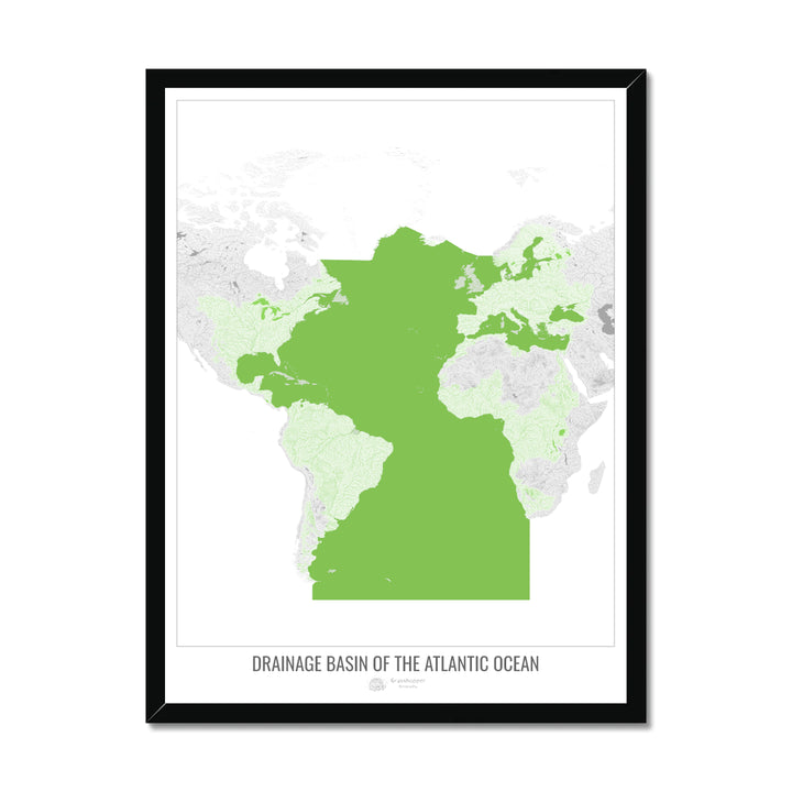 Atlantic Ocean - Drainage basin map, white v2 - Framed Print