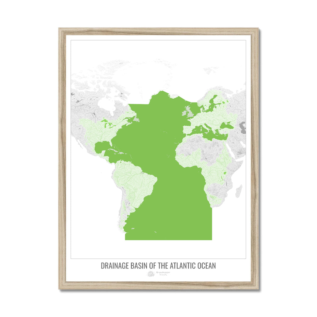 Atlantic Ocean - Drainage basin map, white v2 - Framed Print