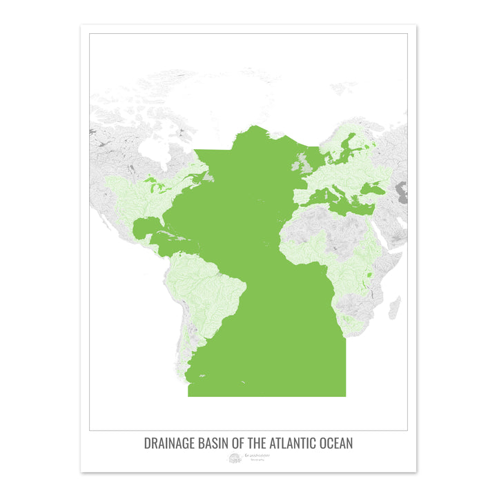 Oceano Atlântico - Mapa de bacias hidrográficas, branco v2 - Impressão de arte fotográfica