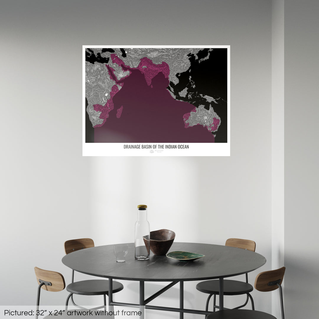 Indian Ocean - Drainage basin map, black v2 - Fine Art Print