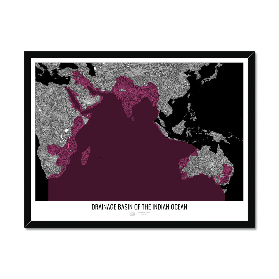 Indian Ocean - Drainage basin map, black v2 - Framed Print