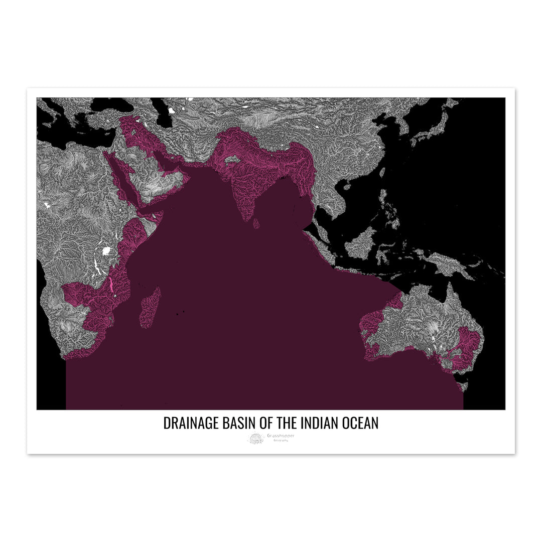 Indian Ocean - Drainage basin map, black v2 - Photo Art Print