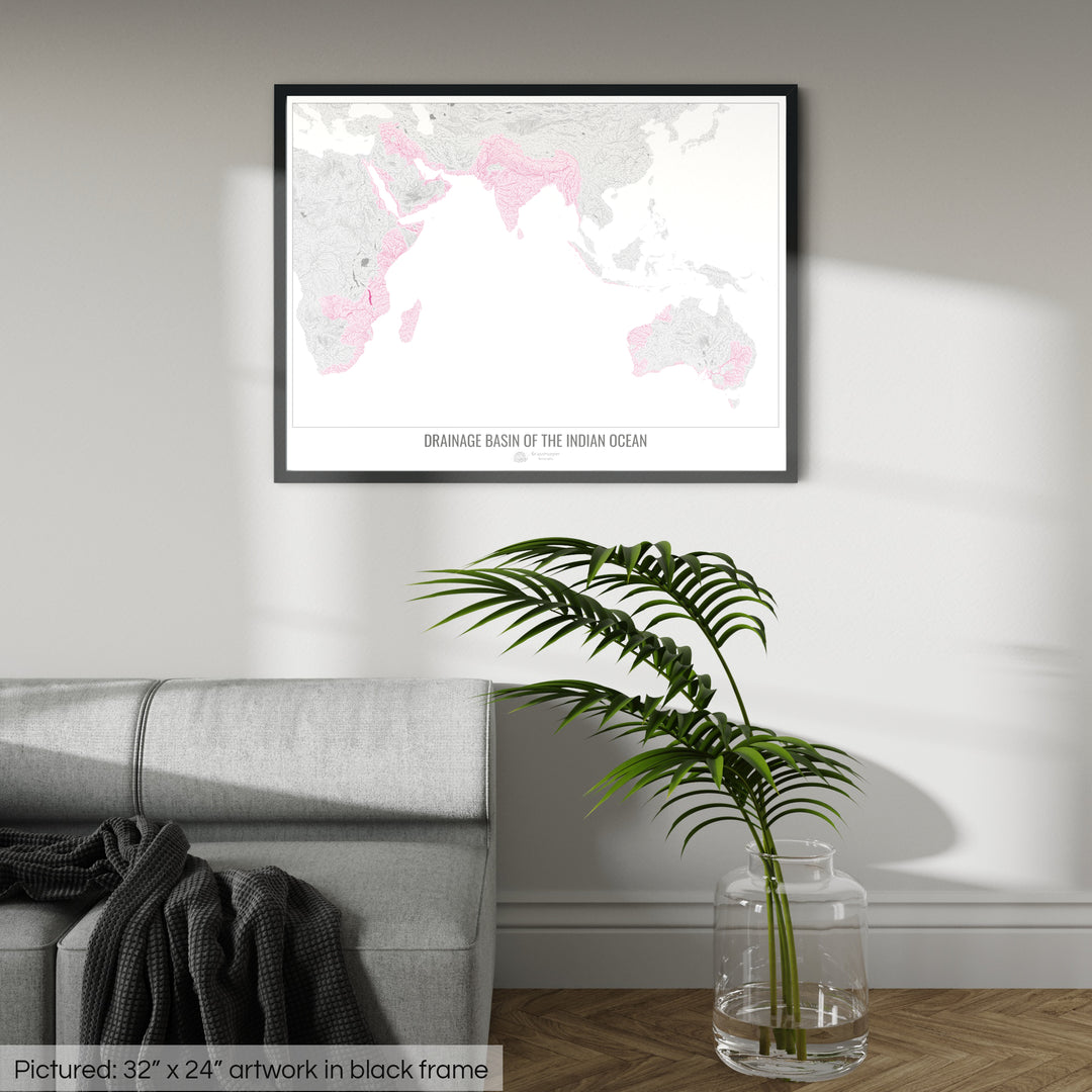 Indian Ocean - Drainage basin map, white v1 - Framed Print