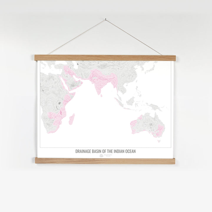 Indian Ocean - Drainage basin map, white v1 - Fine Art Print with Hanger