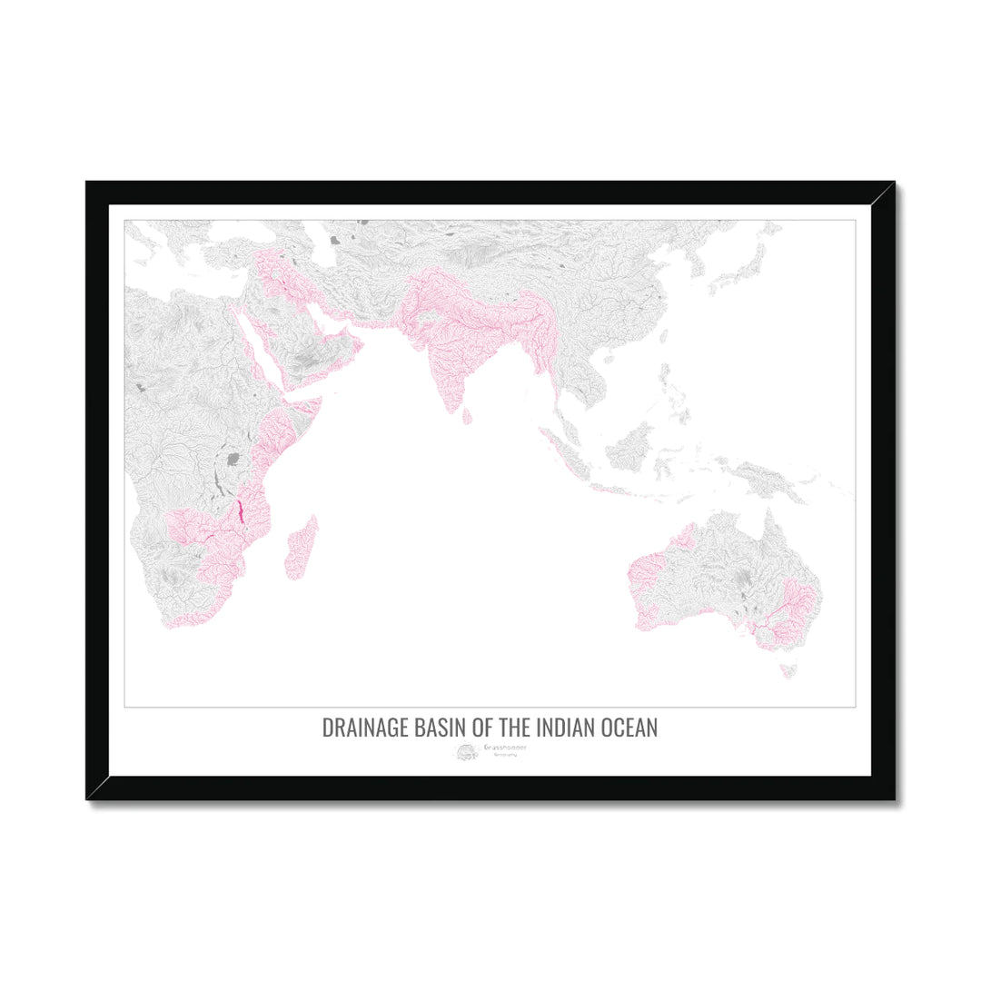 Indian Ocean - Drainage basin map, white v1 - Framed Print