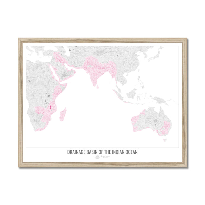 Océano Índico - Mapa de cuencas de drenaje, blanco v1 - Lámina enmarcada