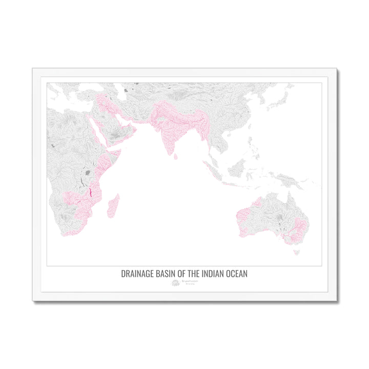 Indian Ocean - Drainage basin map, white v1 - Framed Print