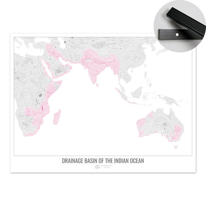 Indian Ocean - Drainage basin map, white v1 - Fine Art Print with Hanger