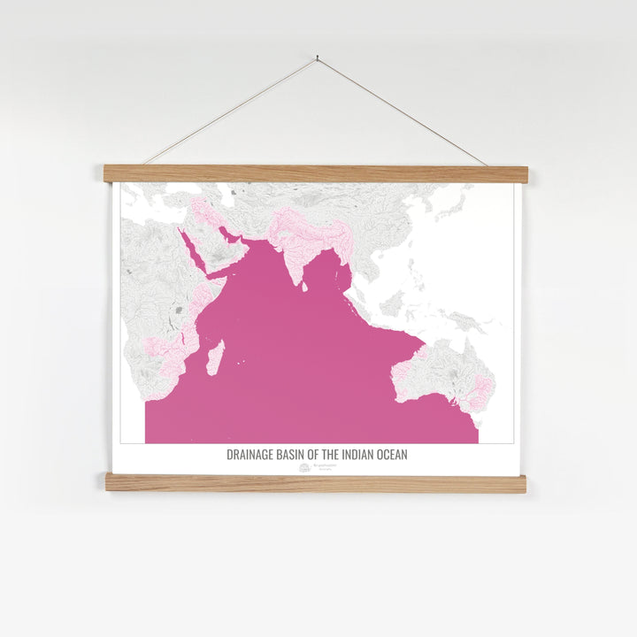 Indian Ocean - Drainage basin map, white v2 - Fine Art Print with Hanger