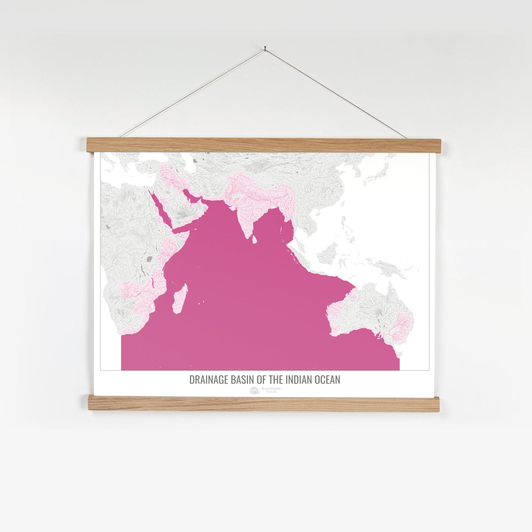 Océan Indien - Carte des bassins hydrographiques, blanc v2 - Tirage d'art avec cintre