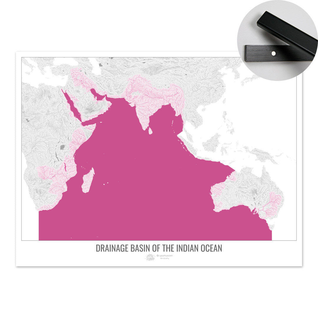 Indian Ocean - Drainage basin map, white v2 - Fine Art Print with Hanger