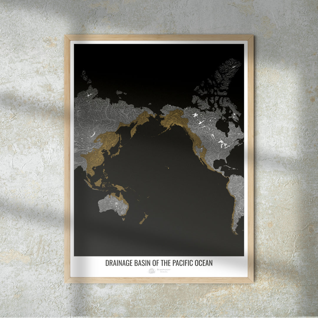 Pacific Ocean - Drainage basin map, black v1 - Fine Art Print