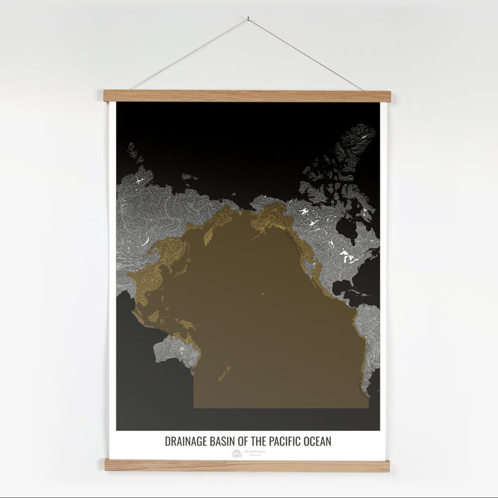 Pacific Ocean - Drainage basin map, black v2 - Fine Art Print with Hanger