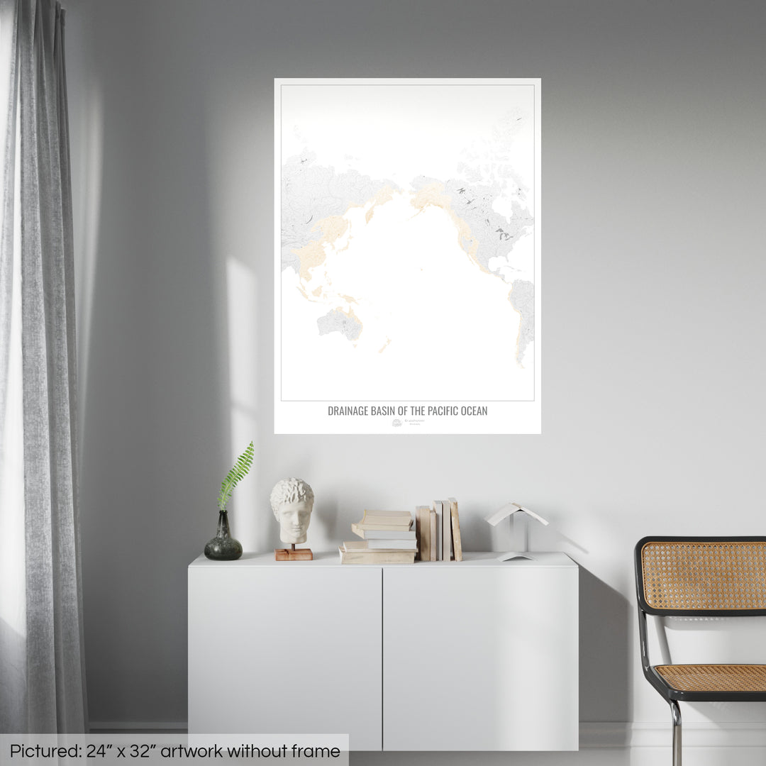 Océan Pacifique - Carte des bassins versants, blanc v1 - Fine Art Print