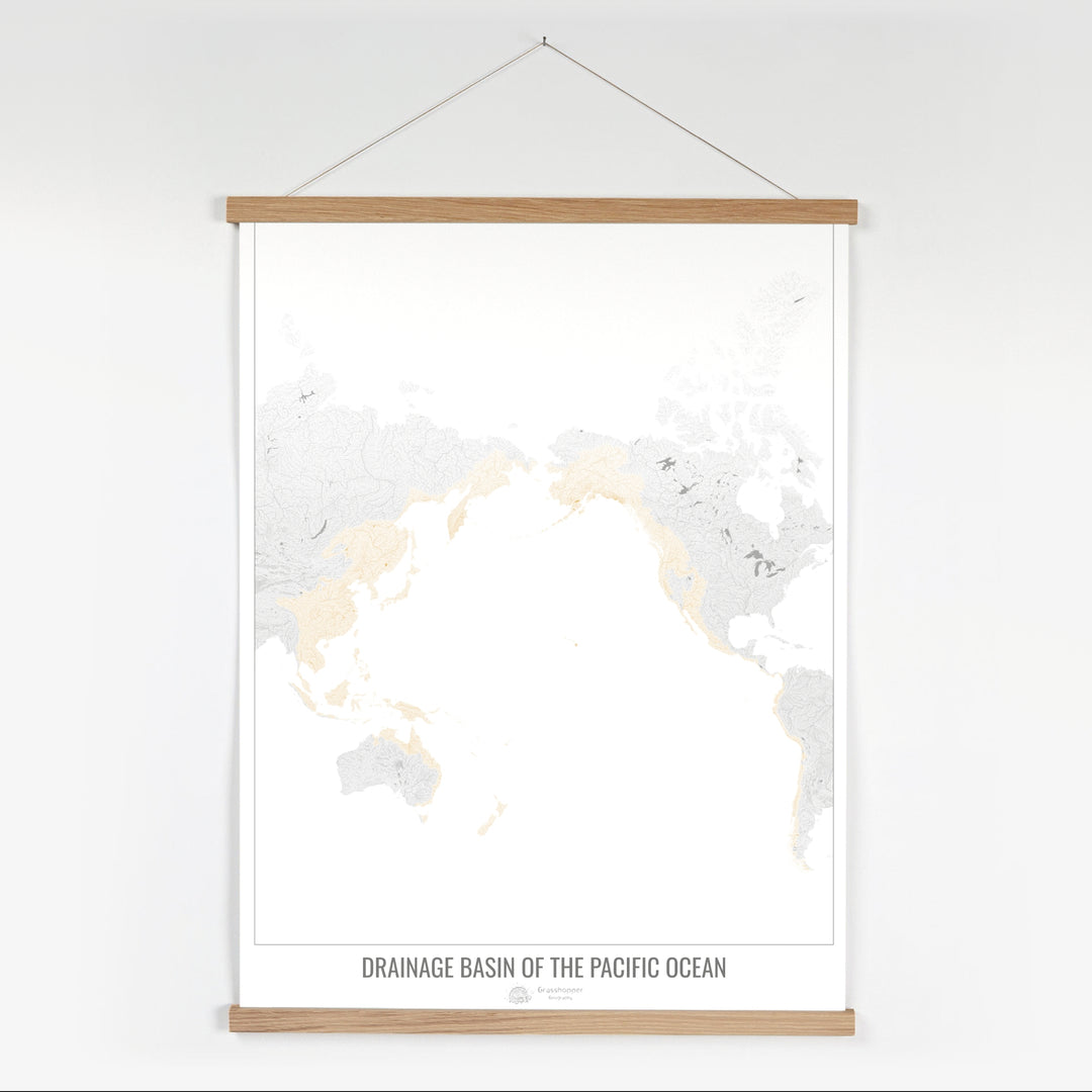 Pacific Ocean - Drainage basin map, white v1 - Fine Art Print with Hanger