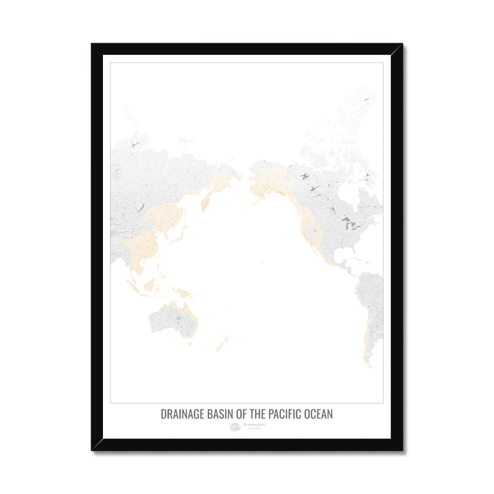 Océan Pacifique - Carte des bassins versants, blanc v1 - Impression encadrée