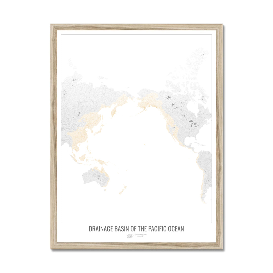 Pacific Ocean - Drainage basin map, white v1 - Framed Print
