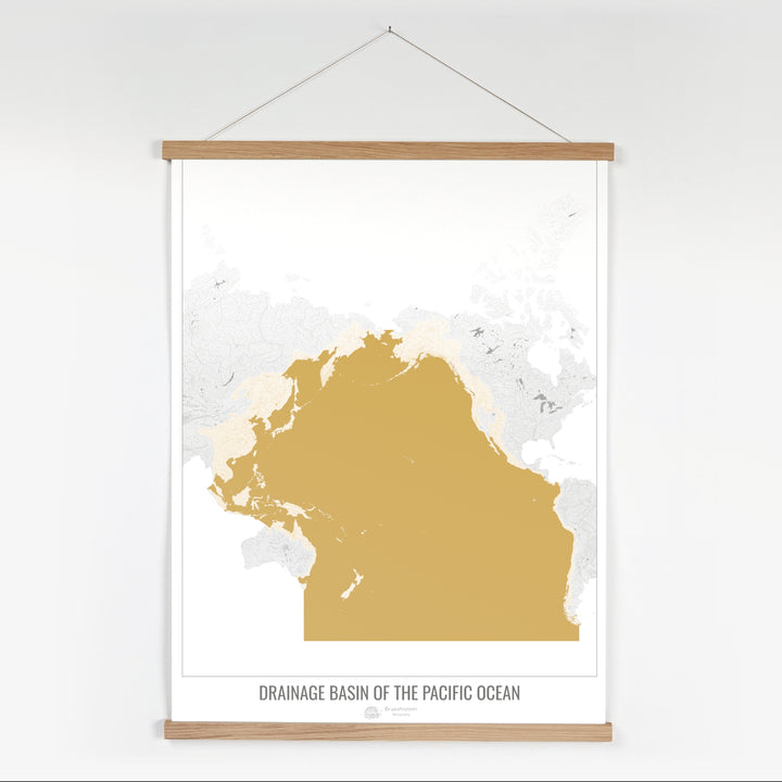 Océan Pacifique - Carte des bassins hydrographiques, blanc v2 - Tirage d'art avec cintre