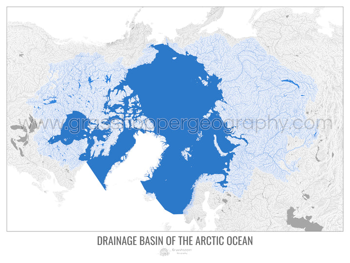 北冰洋 - 流域地图，白色 v2 - 带框印刷