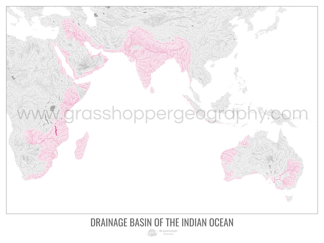Océan Indien - Carte des bassins hydrographiques, blanc v1 - Fine Art Print